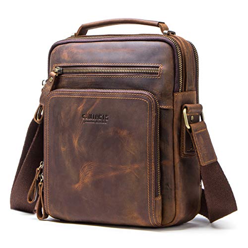 Contacts Cuero de vaca hombres iPad Mini Tote Crossbody Messenger Bag, café (Marrón) - MB