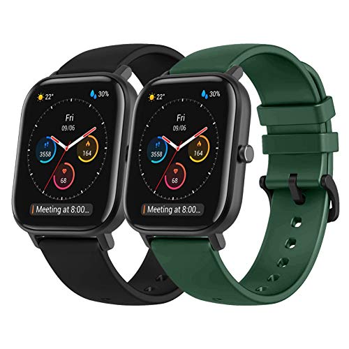 Correa para Xiaomi Amazfit GTS Correas,Pulsera de Reemplazo de Silicona Suave (Negro+Verde)