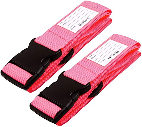 Correas para Equipaje, Cinturones de la Maleta Ajustables de Equipaje de Viaje Cinturones, Accesorios de Viaje Embalaje con Ranura para Etiquetas de identificación (2 - Rosado)