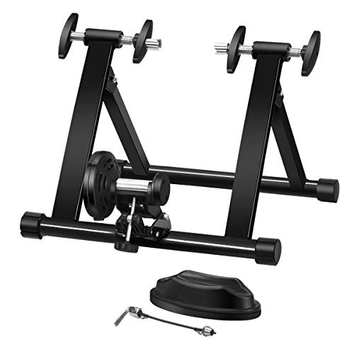 COSTWAY Bicicleta Estática de Acero Soporte Rodillo de Ciclismo Entrenamiento Palanca de Liberación Rápida para Bicicleta y Sistema de Doble Bloqueo Negro