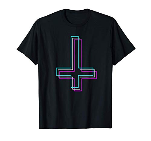 Cruz Invertida Satanica Moda Aesthetic Vaporwave Glitch Camiseta