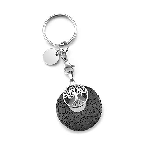 CrystalTears Llavero de piedra volcánica con colgante de árbol de la vida con cadena y piedras curativas para reiki y chakra, Negro (Negro) - FPDE02726