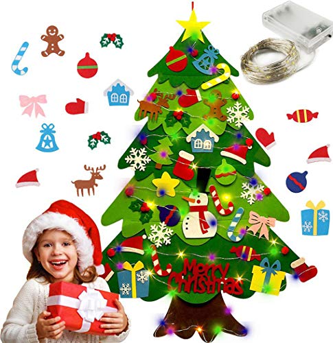 Daypicker Árbol de Navidad de Fieltro, 30 Piezas de Adornos Desmontables para Colgar en la Pared, niños decoración para Colgar en la Pared de la Puerta de Navidad Hecha a Mano