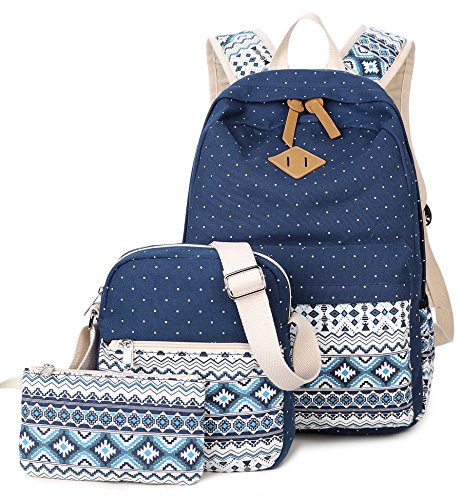 DCCN 3 Pcs Canvas Bolsas Escolares Mochila niños niñas Adolescentes Mochila Escolar + Bolsa De Hombro + Billetera + Bolso de Pluma