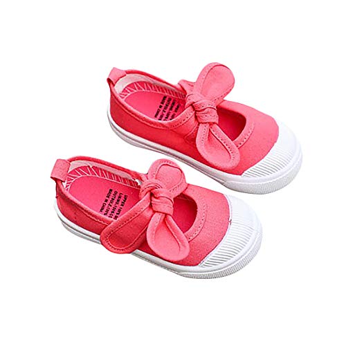 DEBAIJIA Primeros Pasos Zapatos 1-12 años Escuela Lona Niña Lazo Antideslizante Moda Casual Deportes Planos Zapatillas de Deporte Suela Suave 24 EU Rosa Roja (Tamaño Etiqueta 25)