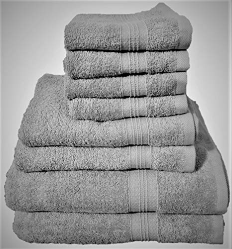 Debonair Lux Premium 8 Piece Towel Set (Grey); 2 Bath Towels, 2 Hand Towels and 4 Washcloths - Cotton - Machine Washable, Hotel Quality, Super Soft and Highly Absorbent (8)