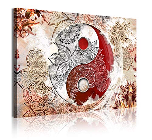 DekoArte 365 - Cuadros Modernos Impresión de Imagen Artística Digitalizada | Lienzo Decorativo Para Tu Salón o Dormitorio | Estilo Ying Yang Abstractos Zen Colores Beig Rojo | 1 Piezas 120 x 80 cm