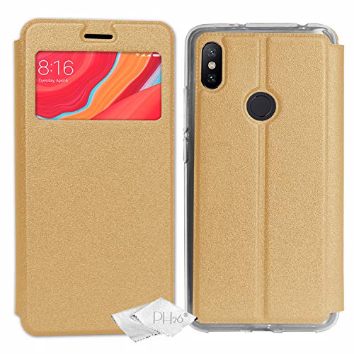 Desconocido Funda Folio Oro Metal dedicada al Xiaomi Redmi S2 con Ventana de visualización, Puerta Tarjeta y Tapa magnético