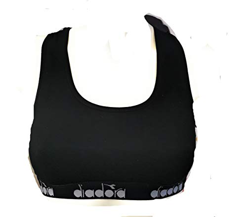 Diadora Woman Bra Original con Logo Sujetador Mujer Deportivo de Algodón 95% Ideal para el Deporte Sujetador Suave Negro M