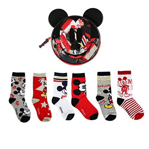 Disney Mickey Mouse Calcetines para Niños, Pack Múltiple de 6 Calcetines, 100% Algodón Suave, Juego de Calcetines, Incluye Bolsa Pequeña, 2 a 6 Años (3 a 4 Años)