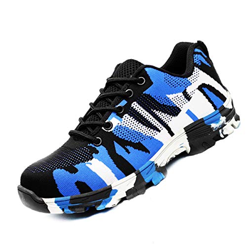 DoGeek Zapato Seguridad Camo Calzado Seguridad Hombre con Punta de Acero, Antideslizante Transpirables, Unisex, Azul, 40