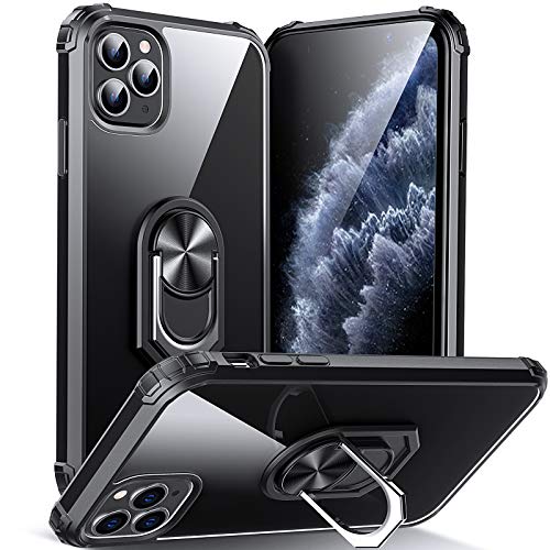 Dosnto Funda iPhone 11 Pro Max Antigolpes Dura Carcasa Transparente Silicona Protección con 360 Grados Anillo iman Soporte , Negro