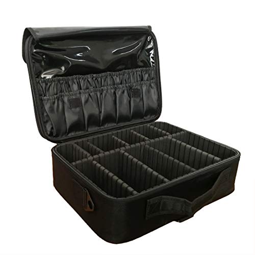 Doubleblack Grande Bolsa Maquillaje Neceser para Maquillaje Profesional Maletin Organizador Estuch Viaje con Brochas Compartimentos 37x27x13 cm Negro