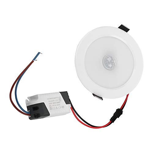 Downlight LED con sensor de movimiento por infrarrojos con caja de conexiones, lámpara empotrada de inducción del cuerpo humano blanco frío de 9 W, luz de techo redonda empotrada (Blanco frio)