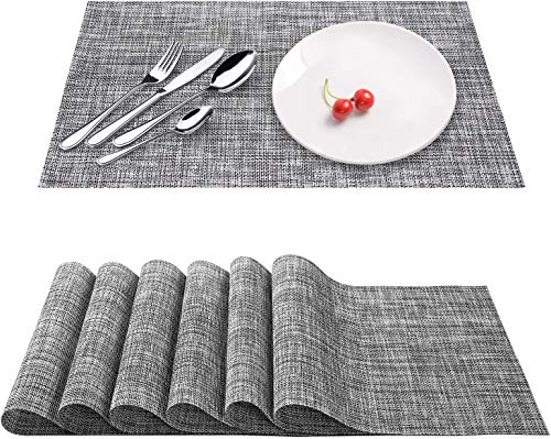 Eageroo Manteles Individuales Lavable marrón, Antideslizante Resistente al Calor para de PVC la Mesa de Comedor de Cocina, Vinilo Place Mats Juego de 6, 45x30cm (gris 2)