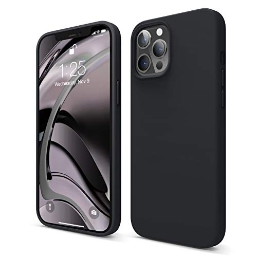 elago Silicona Líquida Funda Compatible con iPhone 12 Pro MAX Case (6.7"), Silicona Premium, Protección Funda Protectora 3 Tapas Estructura (Negro)