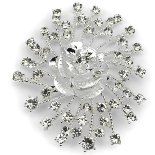 Elixir77UK Grande Flor Color De Rosa De Color Plata Regalo Novia Boda Broche con Cristales