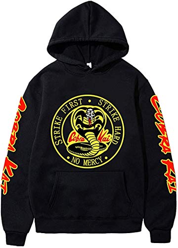 EMLAI Hombres Sudaderas con Capucha Cobra Kai kárate Serie de televisión Estadounidense La Historia de Cobra Mangas largas Serie de Colores Puros (M, Anegro-1231)