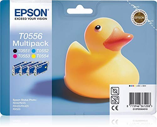 Epson Multipack T0556 4 colores - Cartucho de tinta para impresoras (Negro, Cian, Magenta, Amarillo, Epson Stylus Photo R240/RX420/RX520, Inyección de tinta, 352 mm, 182 mm, 180 mm)