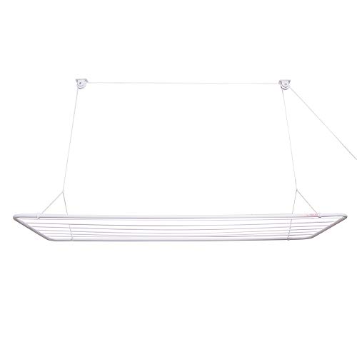 Eric Tendal de Techo 100x50cm; Tendedero de Techo con 8m de Superficie de Secado; Mini Tendedero Vertical Plegable de 2,5m; Metal Recubierto de Plástico Libre de PVC; Tendedero Colgante Blanco