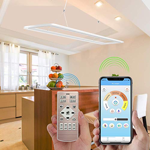 EYLM Lámpara Colgante LED con Luz Regulable, Lámpara Colgante Moderna con Altura Ajustable, con Aplicación móvil y Control Remoto para el Comedor, Sala, Oficina, Cocina y Restaurante