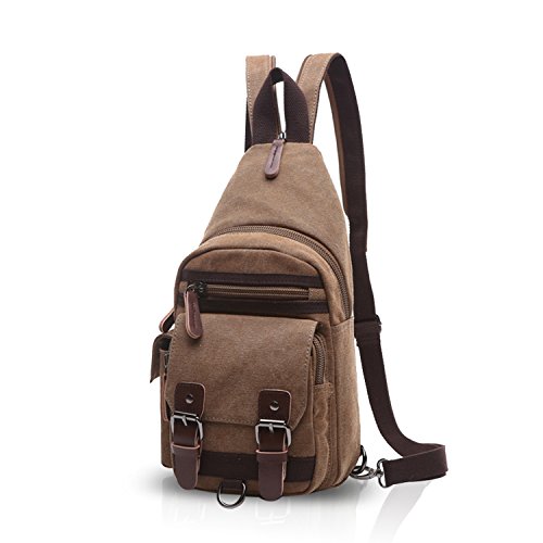 FANDARE Clásico Sling Bag Mochila Fiesta Excursión Comercio Portátil Viaje Estudiantes Multifuncional Hombres/Mujeres Transpirable Lienzo Marrón