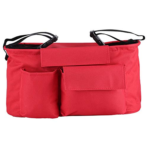 Fdit Bolsa organizadora de almacenamiento para cochecito de bebé, con múltiples bolsillos, gran espacio, bolsas para pañales con correa para el hombro y 2 ganchos de transporte para cochecito (rojo)