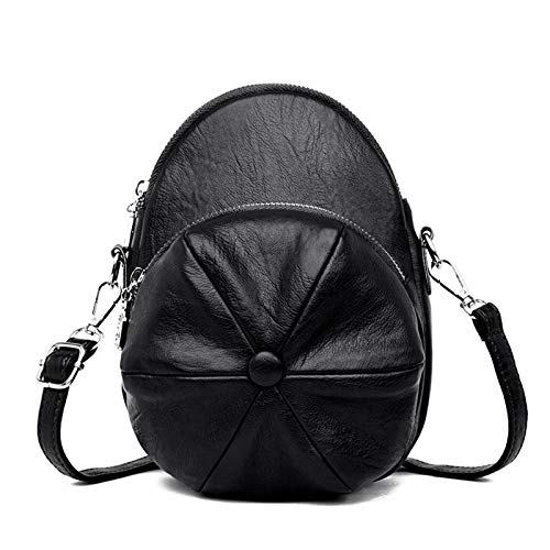 FDR Bolso pequeño de piel sintética para mujer, diseño redondo, con bandolera, color negro