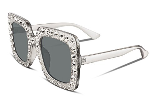 FEISEDY Gafas de sol de cristal brillante para mujer Marco grueso cuadrado de gran tamaño B2283