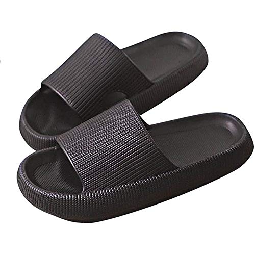 FFWY Pantofole a cuscino - Sandali da doccia Unisex con Suola spessa, pantofole antiscivolo ad asciugatura rapida per bagno Suola Super morbida, scivolo per pavimento di casa 7.5-8 Negro