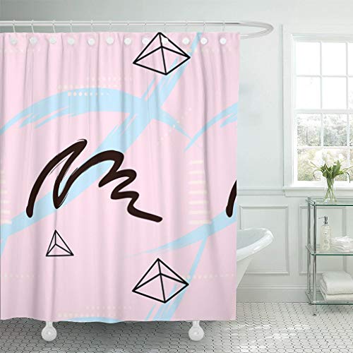 GABRI Cortina de Ducha Impermeable Cortina de Baño Antimoho con 12 Ganchos Hexágono geométrico contemporáneo Memphis Noventa años Ochenta (122X180cm)