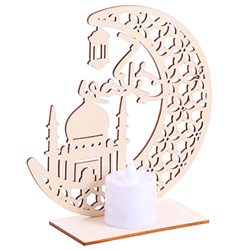 Gadpiparty Lámpara de madera Eid Mubarak con forma de vela, decoración de pared, lámpara de escritorio para musulmanes, islámicos, Ramadán, fiesta, decoración, estilo a