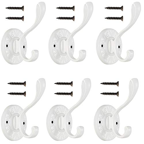 Ganchos Antiguos, 6 Piezas Ganchos Percheros de Pared, Estilo Retro Doble Capa de Diseño Gancho de Pared para Cocina, Baño, Dormitorio - Blanco (Tornillos de Montaje Provistos)