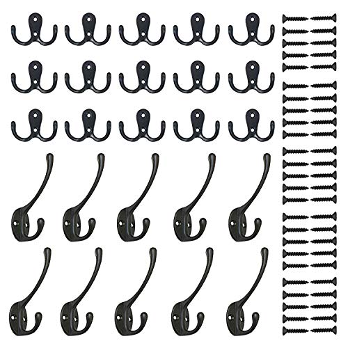 Ganchos percheros De Pared, PietyPet 25 Piezas Ganchos de Dobles Puntas Armario Estilo Retro para Colgar Ropa Abrigo Perchero Pared de Cocina Colgadores de Puerta Organizador Negro