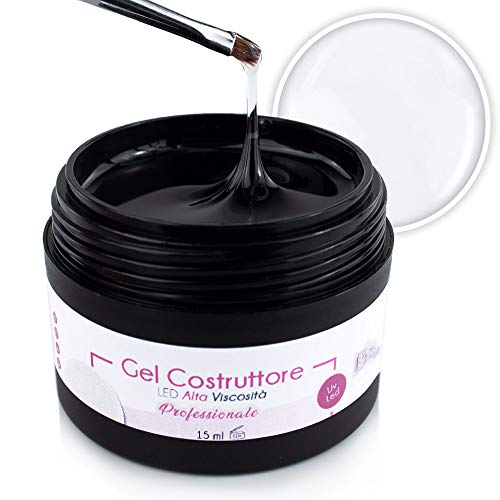 Gel constructor UV LED profesional transparente – 15 ml alta viscosidad para reconstrucción de uñas, ultra resistente para reconstrucción de uñas