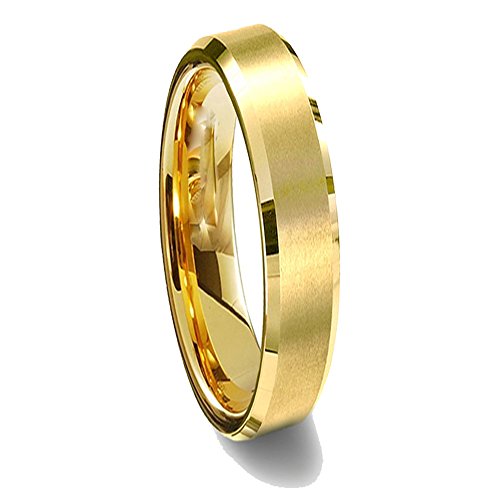 Gemini de su oro amarillo liso Comfort-Fit biselado Banda Boda ttianium Anillo Regalo del día de San Valentín Para Hombres Mujeres, Ancho 57 mm