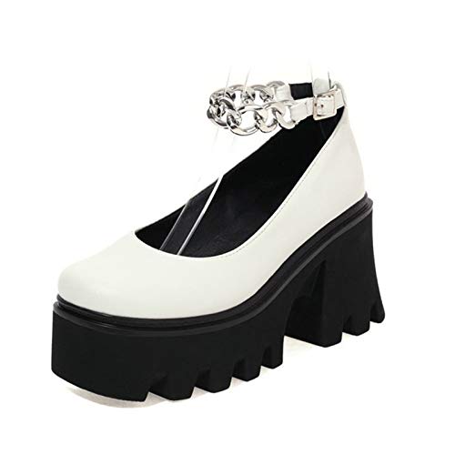 GGBLCS Zapato de Tacón Alto Mujer Plataforma Mary Jane Lolita Cadena de Correa de Tobillo Zapatos de Vestir Zapatos de la Corte 35-43,Blanco,36 EU