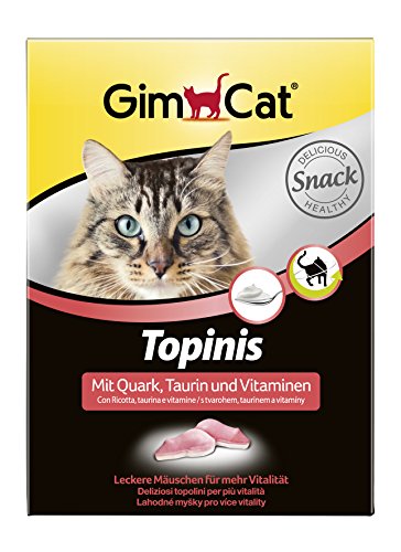 GimCat Topinis con Quark, taurina y vitaminas. Snack Saludable para Gatos para más vitalidad. 1 Paquete (1 x 220 g).