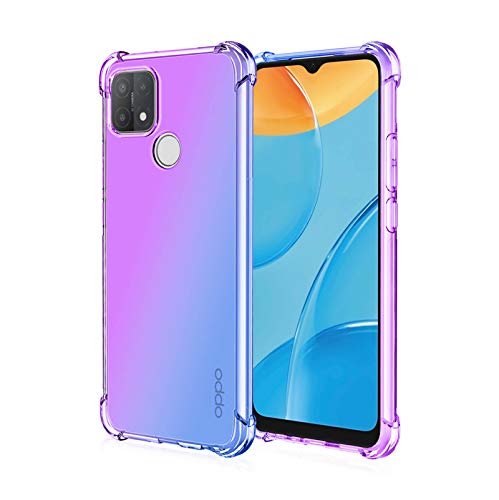 GOGME para OPPO A15 Funda, Funda Gradiente Transparente TPU, Carcasa Cristal Ultra Slim Flexible Suave Silicona TPU Bumper, Reforzar la Cuatro Esquinas Case Cover (Morado/Azul)