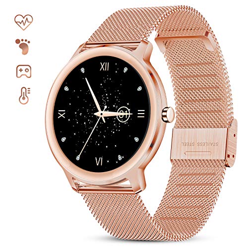 GOKOO Smartwatch Mujer Reloj Inteligente Elegante Dorado Reloj de Fitness IP67 Impermeable Reloj Inteligente Deportivo Pulsómetros Presión Arterial Calorías Compatible con Android iOS