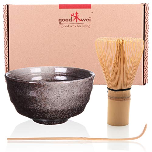 Goodwei Juego de Té Matcha – Bol de té y batidor incl. Caja de regalo (negro)