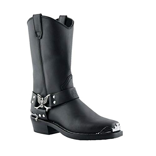 Grinders Eagle Hi Botas para Hombre Vaqueras de Cuero Negro Estilo Motorista 6