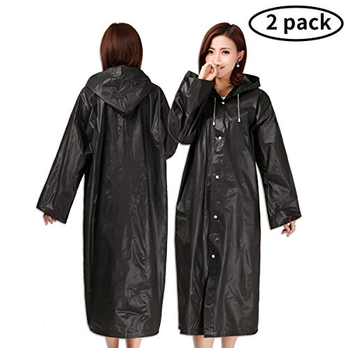 Guzack Chubasquero 2 Piezas, Chubasquero Poncho de Lluvia con Capucha Ropa Chaqueta Impermeable Reutilizable Portátil para Unisex, 160-190 cm, EVA