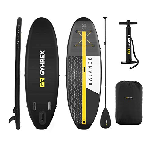 Gymrex Set De Tabla Hinchable para Stand Up Sup GR-SPB365 (Tiempo Inflado 340 Segundos, Capacidad Máxima 230 Kg, 365 x 110 x 15 cm)