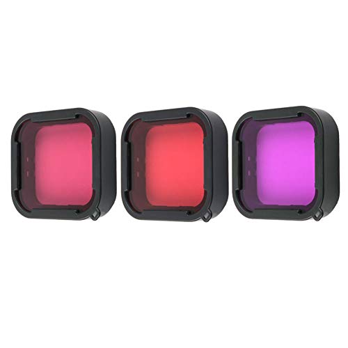 Harwerrel 3 Pack Filtros de Buceo para GoPro Hero 5 6 7 Negro Super Suit Carcasa de buceo - Rojo, Luz Roja y Filtro Magenta para Corrección de Color