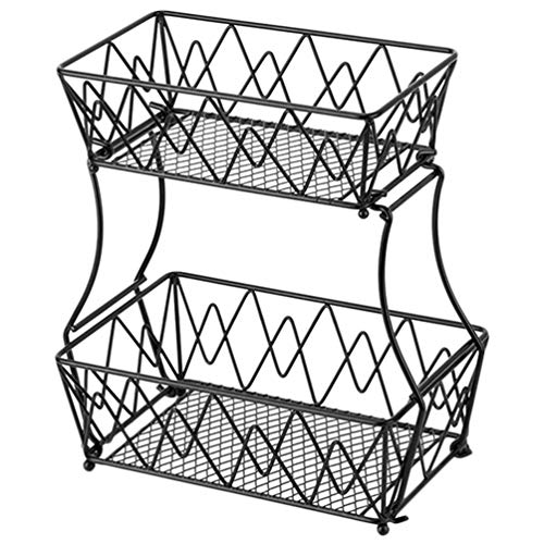 Hemoton Canasta de Almacenamiento de Frutas Rectangular de Metal de 2 Niveles Tazón de Frutas Malla Metálica Cocina Tazón de Frutas Mesa Centro de Mesa Contenedor de Almacenamiento