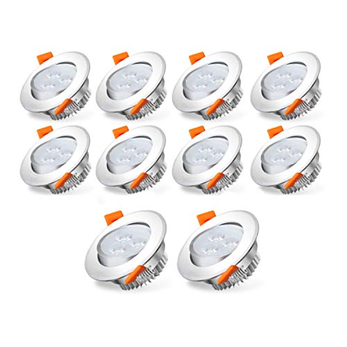 Hengda 10x Foco EmpotrableLED Techo, Iluminacion 3W(equivalente 25W) Downlight 245lm Regulable Blanco Frio IP44 Puede Utilizar en Baño Dormitorio cocina Pasillo