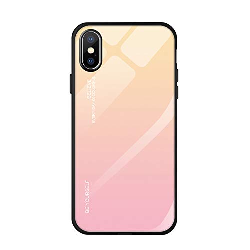 Hexcbay Funda iPhone X/XR, Estuche para teléfono de Vidrio Templado 9H con Doble Respaldo,Estuche Protector a Prueba rayones con Protector de TPU para iPhone XS MAX (iPhone XS MAX, Rosa Amarillo)