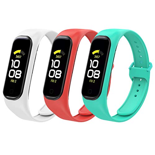 Hianjoo 3 Piezas Correa Compatible con Samsung Galaxy Fit 2, Pulsera Banda de Deportes Suave Ajustable Silicona Reemplazo Bracelet Compatible con Samsung Galaxy Fit2, Blanco + Verde Claro + Carmesí