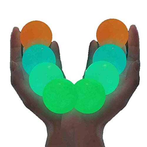 Hongshengchang 8 Pcs Glow in The Dark Sticky Ceiling Balls, Luminescent Stress Relief Balls Sticky Ball Game, Sticky Wall Balls- Stress Relief Balls Fun Toy- Gift for ADHD Anxiety OCD (4.5cm+6.5cm)